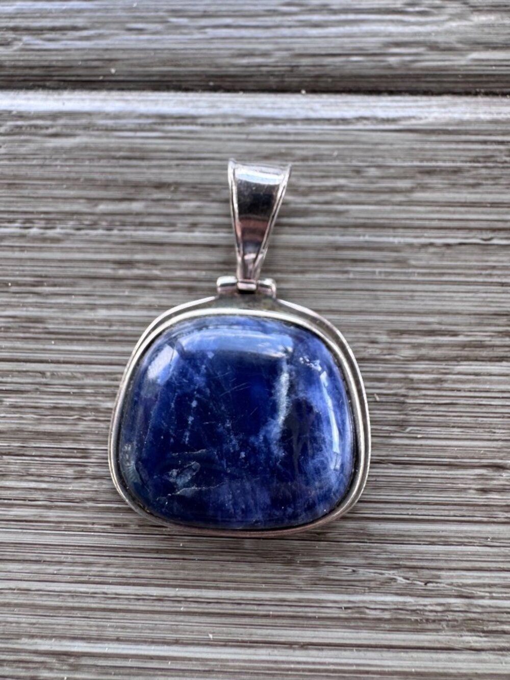 925 Sterling Silver Sodalite Pendant Blue Cabochon Modernist 1.75" 17.59g